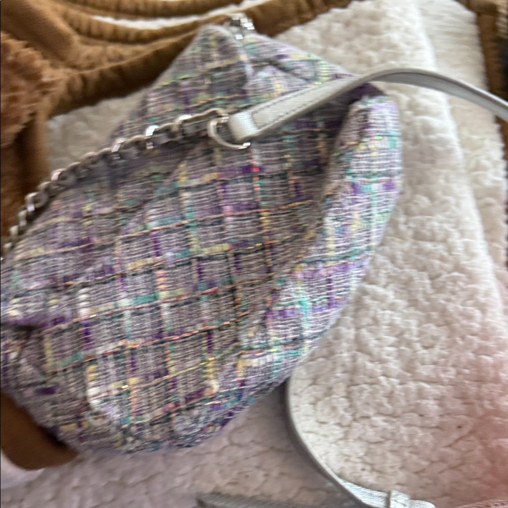 Karl Lagerfeld Quilted Tweed Crossbody Bag in Lavender, Mint & Silver - Picture 3 of 3